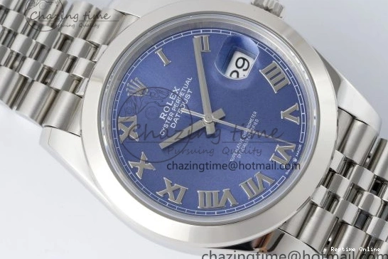0227 Snug DateJust 41 SS Polished Bezel KING 1:1 Best Edition 904L Steel Blue Roman Dial on Jubilee Bracelet VR 2213